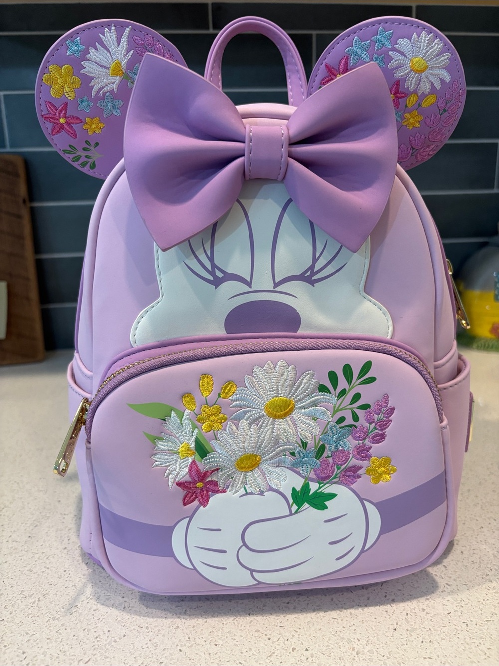 Disney Lilac Minnie Mouse Floral Bow Loungefly Backpack NWT